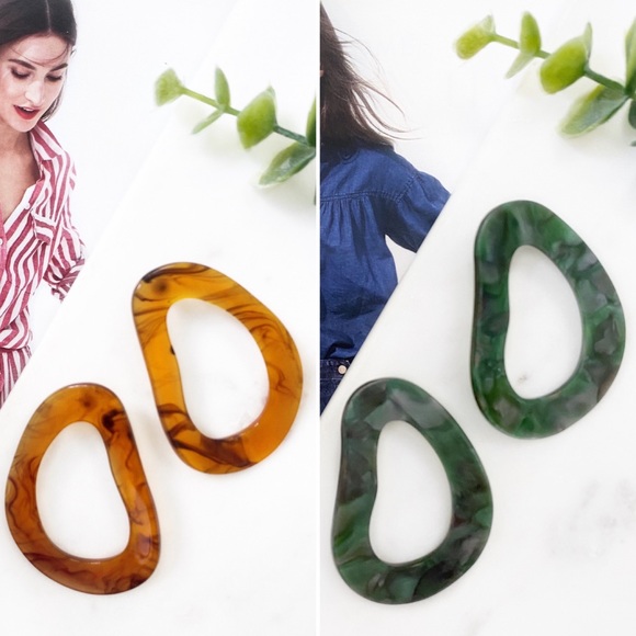 "Larsen" Earrings || Green Geometric Statement - Picture 9 of 11